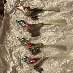 Vintage Mercury Glass Clip-on Bird Ornamentents